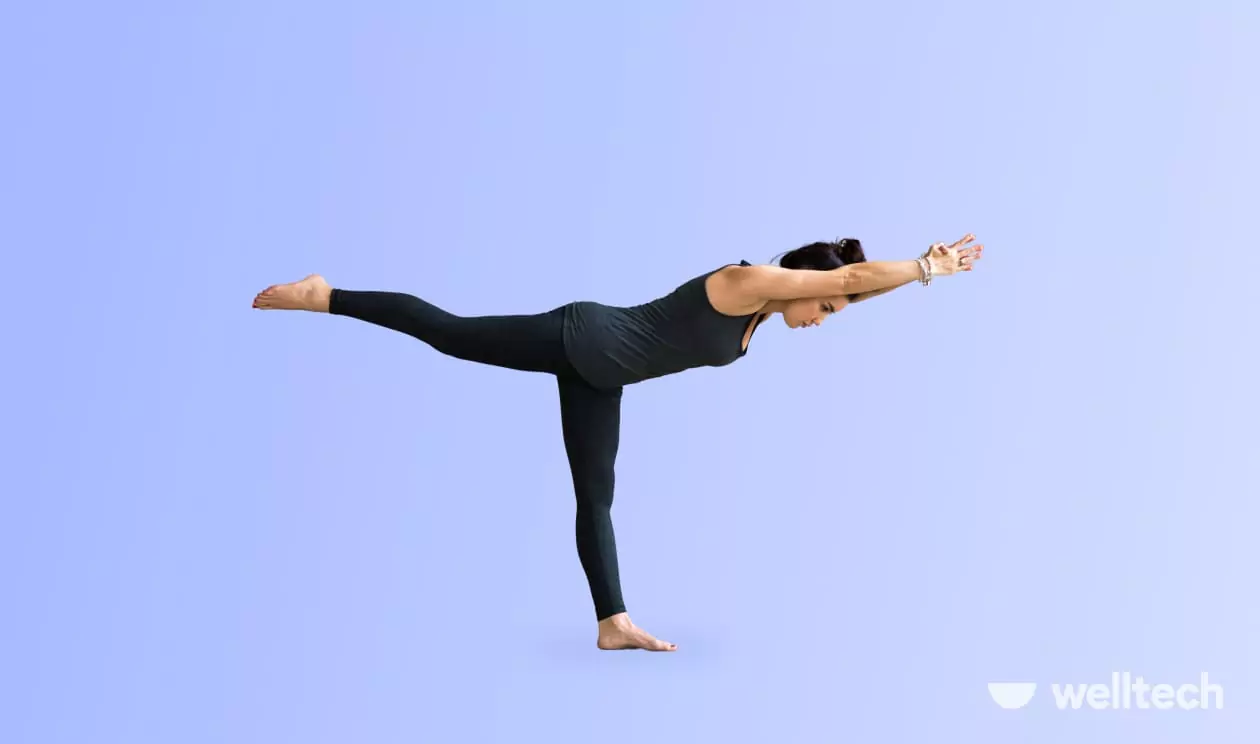 a woman is doing yoga, practicing Warrior III Pose (Virabhadrasana III)_standing yoga poses