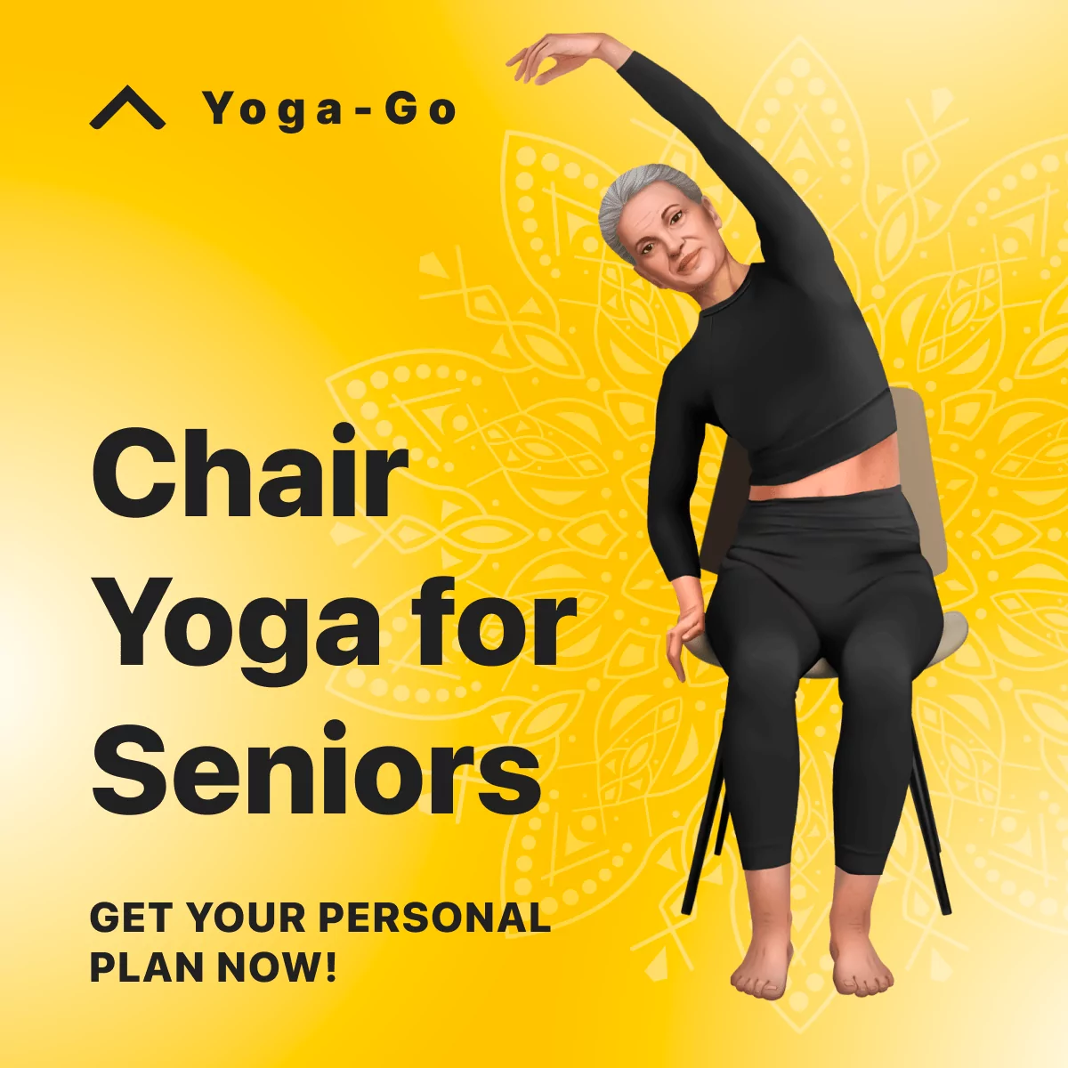 female senior model is doing yoga on a chair, chair yoga for seniors