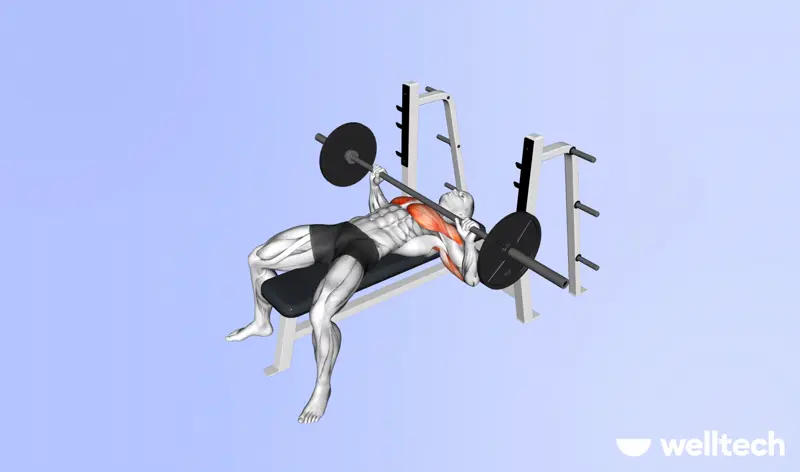a male model is working out, performing barbell_bench_press_push workouts