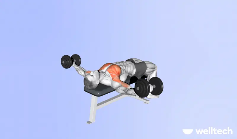 a male model is working out, performing dumbbell_chest_fly_push workouts