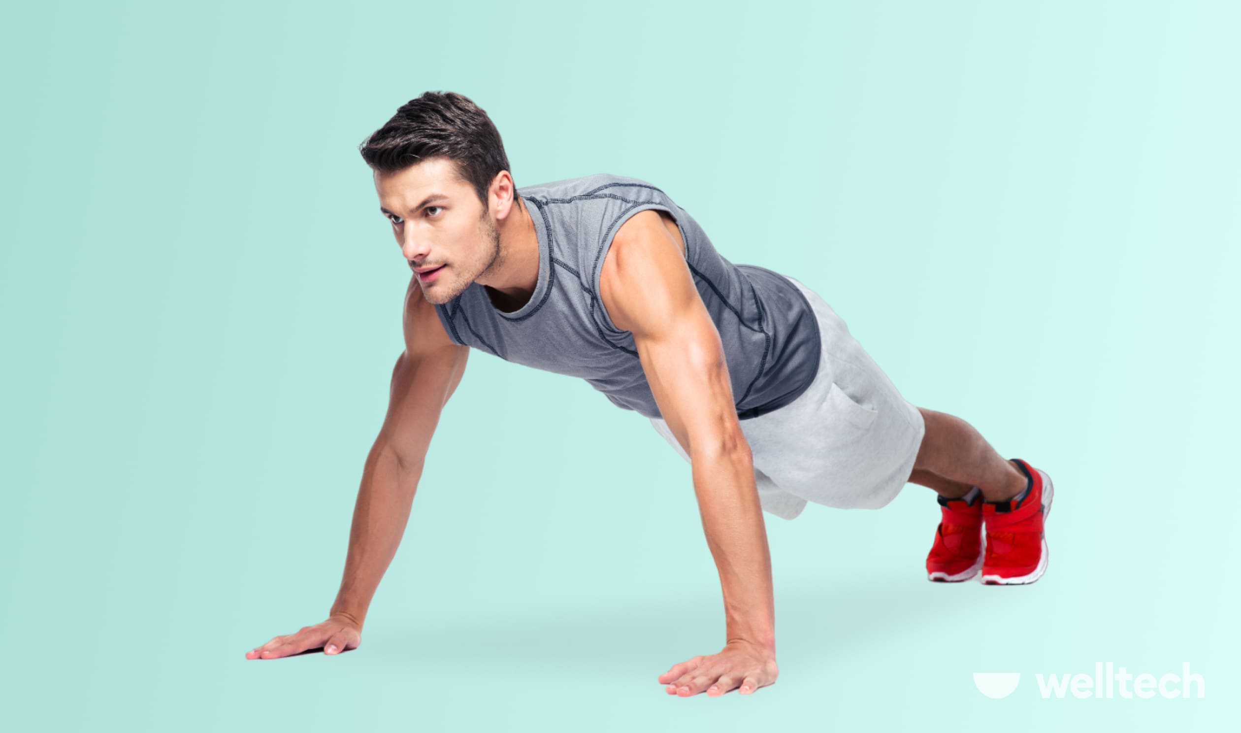 a man is working out, in a starting position to perform push-ups, Calisthenics for Beginners