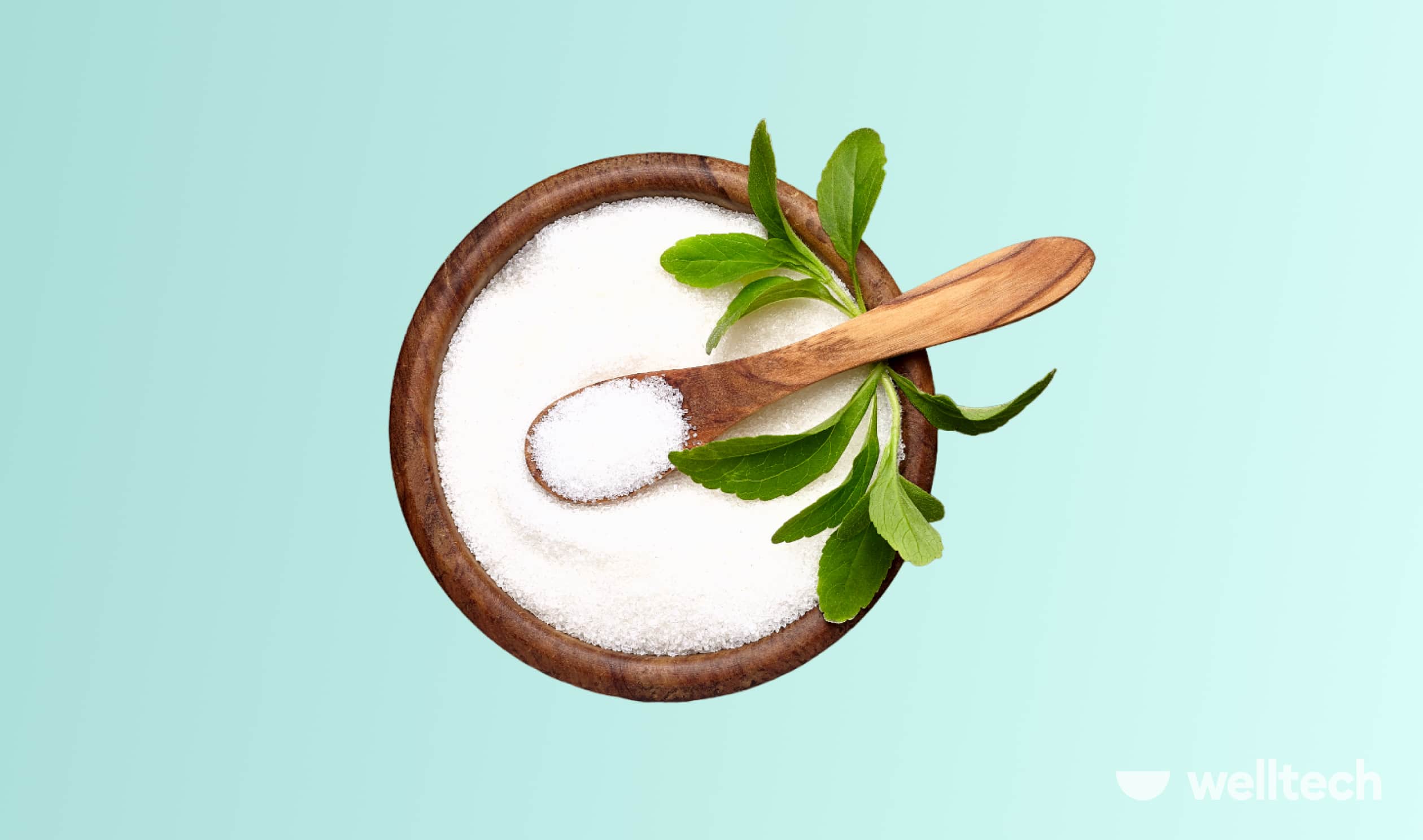 a leaf of stevia with a bowl full of stevia powder with a spoon, does stevia break a fast